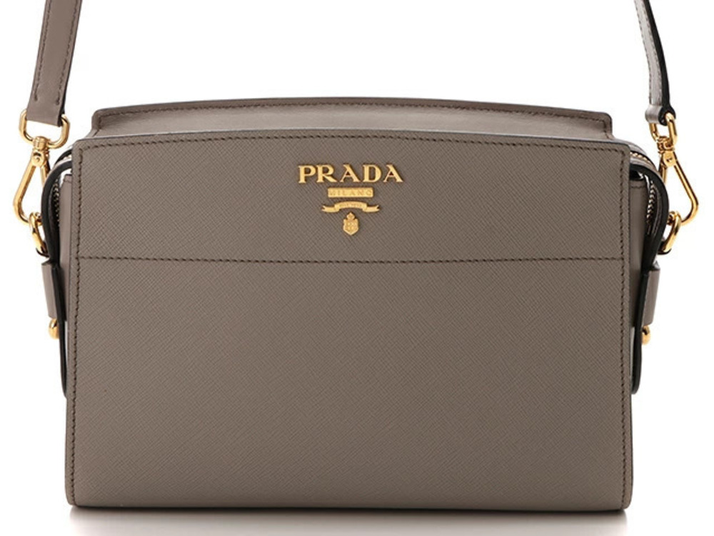 Prada Saffiano Shoulder Bag Greige Gray Calfskin